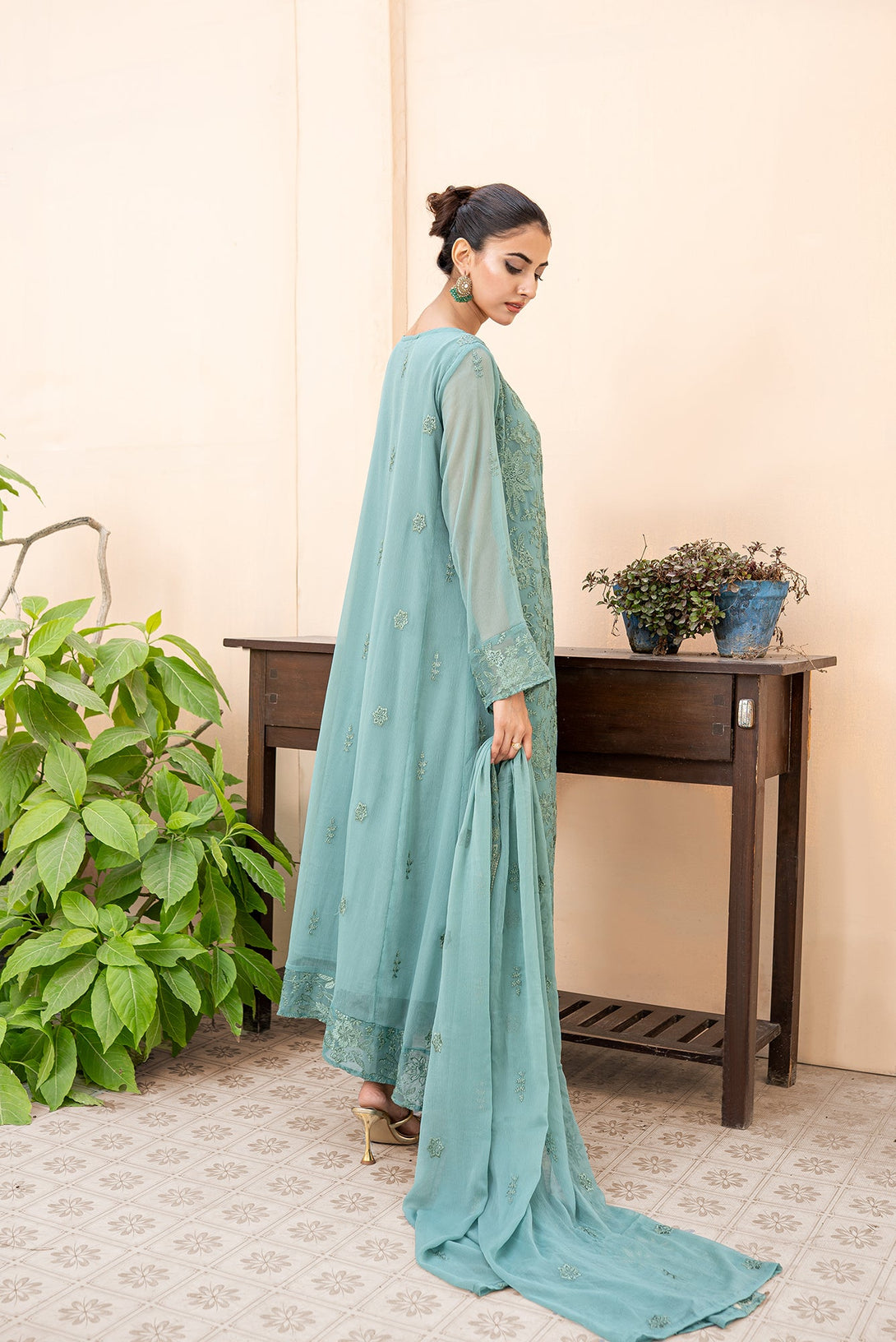Classic Ash Green Embroidered stitched 3-piece Sheep
