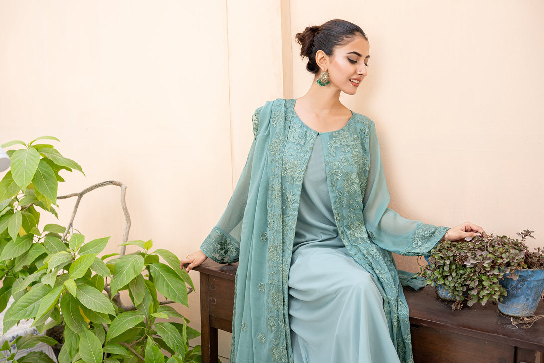 Classic Ash Green Embroidered stitched 3-piece Sheep