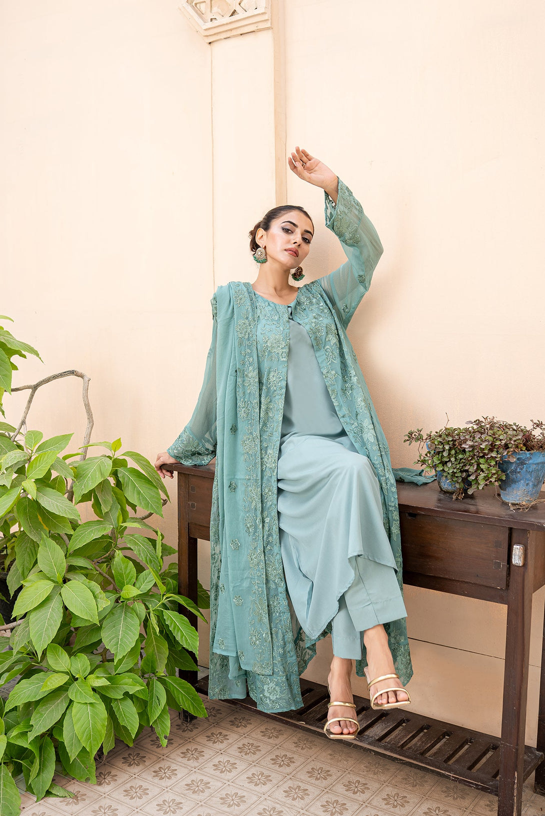 Classic Ash Green Embroidered stitched 3-piece Sheep