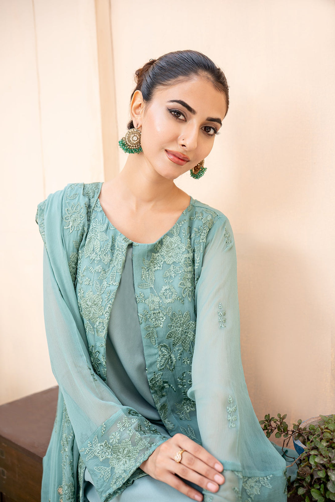 Classic Ash Green Embroidered stitched 3-piece Sheep